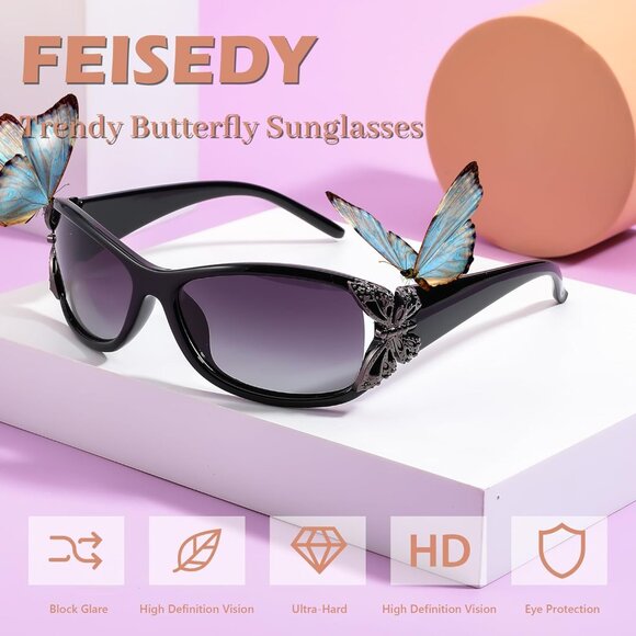 Trendy Polarized Y2K Sunglasses Wrap Around Butterfly Design Fashion Sunnies UV4 - Picture 6 of 8